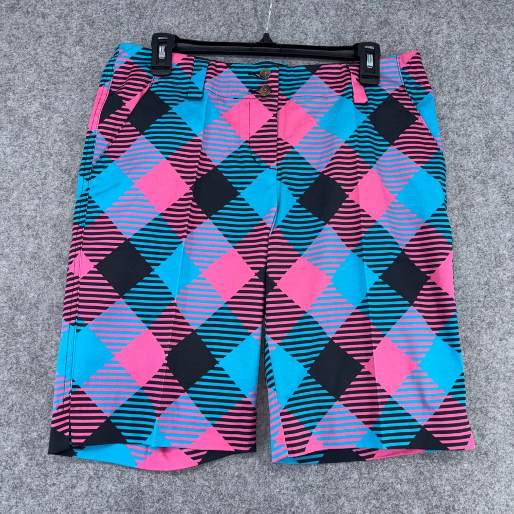 Loudmouth Golf Ladies Shorts Size 8 Pink Blue Black Argyle Striped Geometric NWT